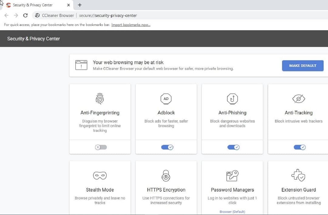 CCleaner Browser Security and Privacy Center