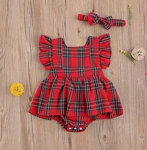 Baby Girl Red Plaid Bodysuit Dress
