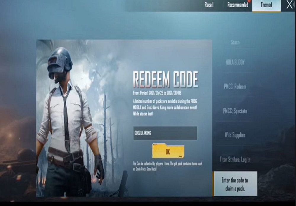 PUBG Redeem Code Godzilla