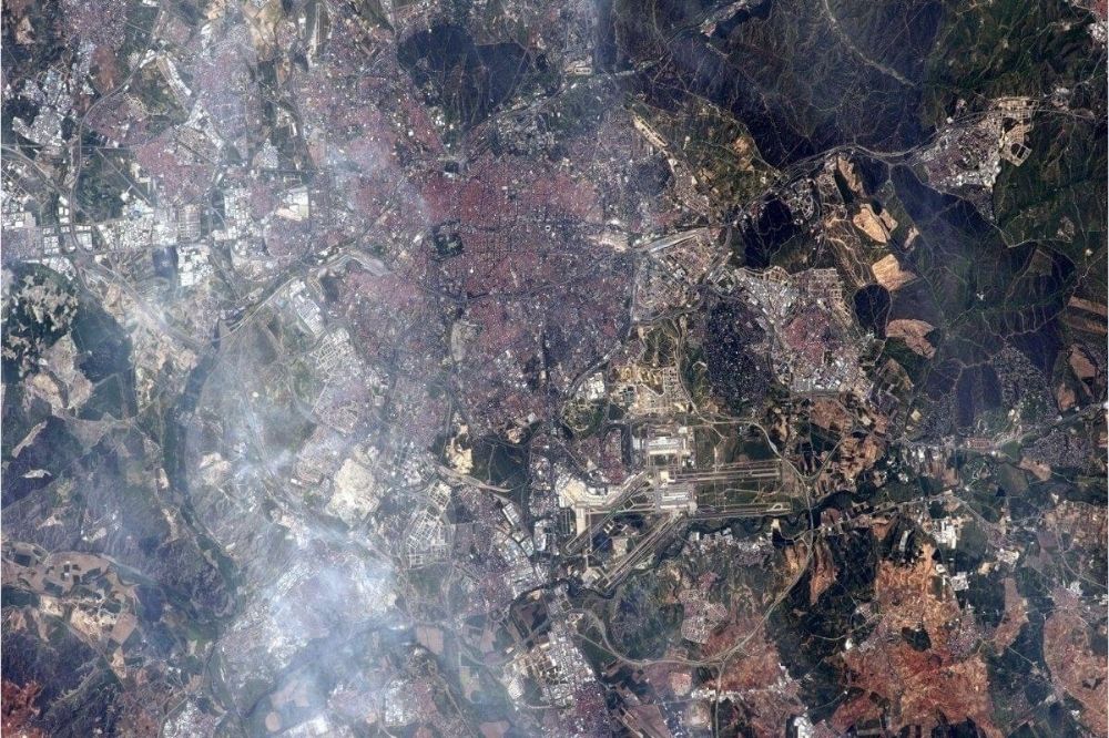 Photo of a city shot by a satellite camera from Space