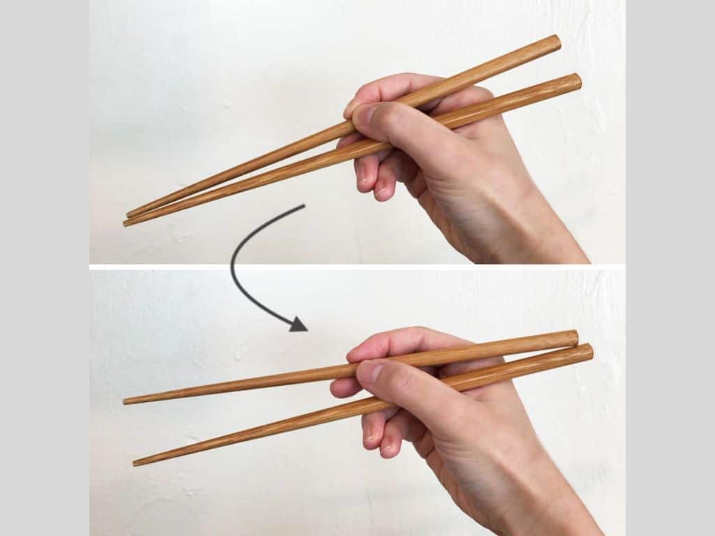 The traditional way to use chopsticks