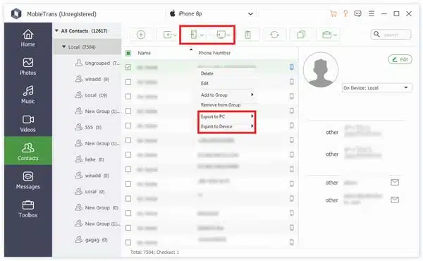 export contacts