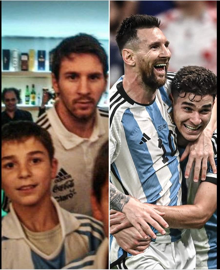 Julian Alvarez with Leonel Messi