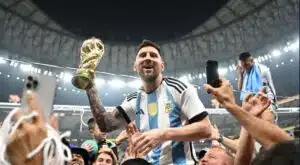 Leo messi with world cup trophy