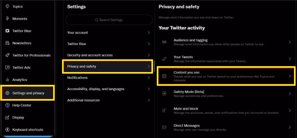 Click on Settings and Privacy
