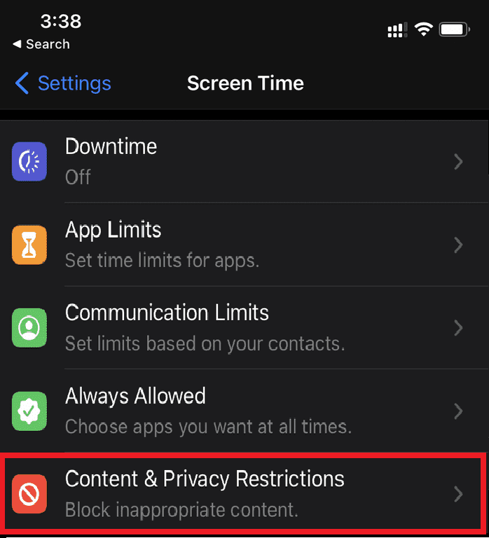 Content and privacy restrictions