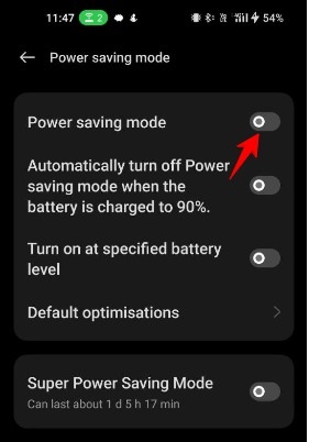 Disable low battery mode