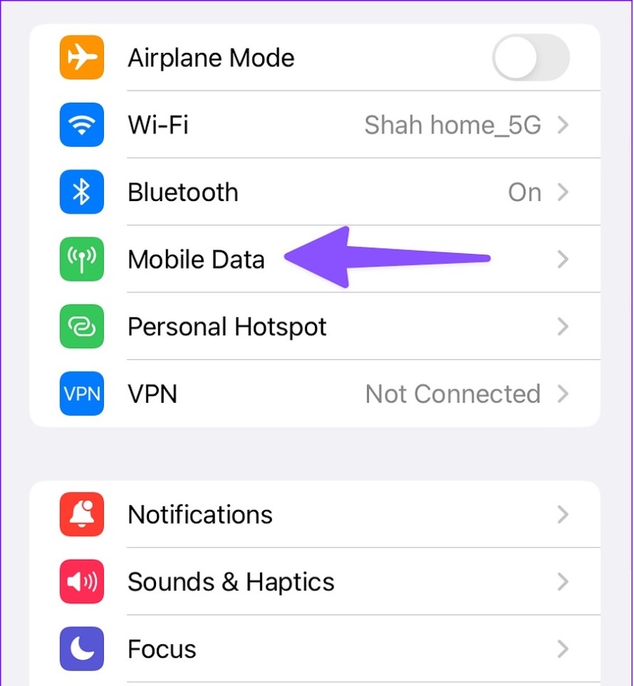 Look for the Mobile data option