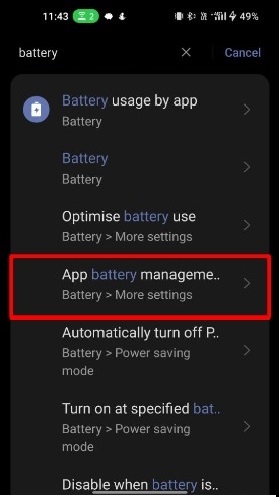 Select the Battery option