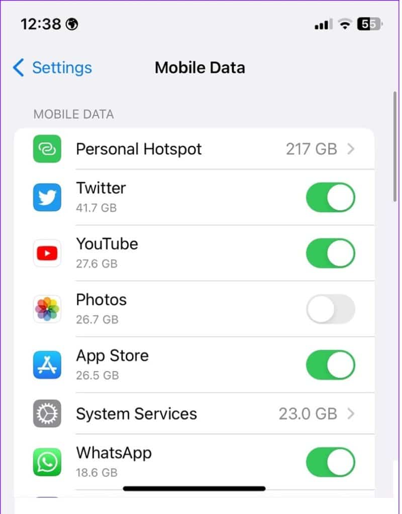 Turn on mobile data