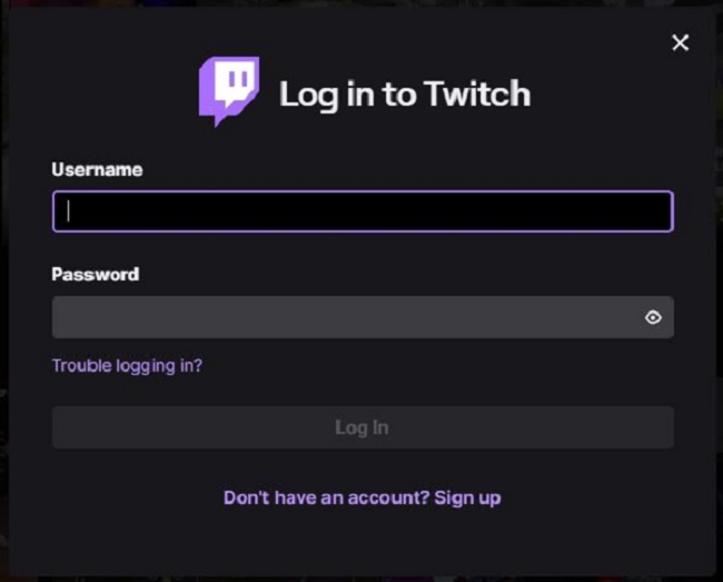Log in to your Twitch account