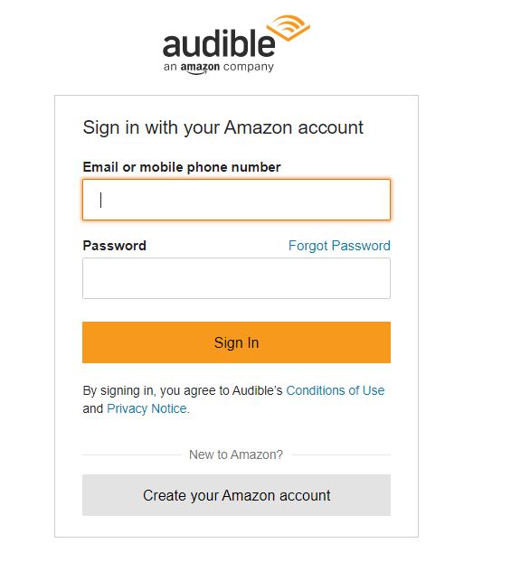 Log in to the Audible website