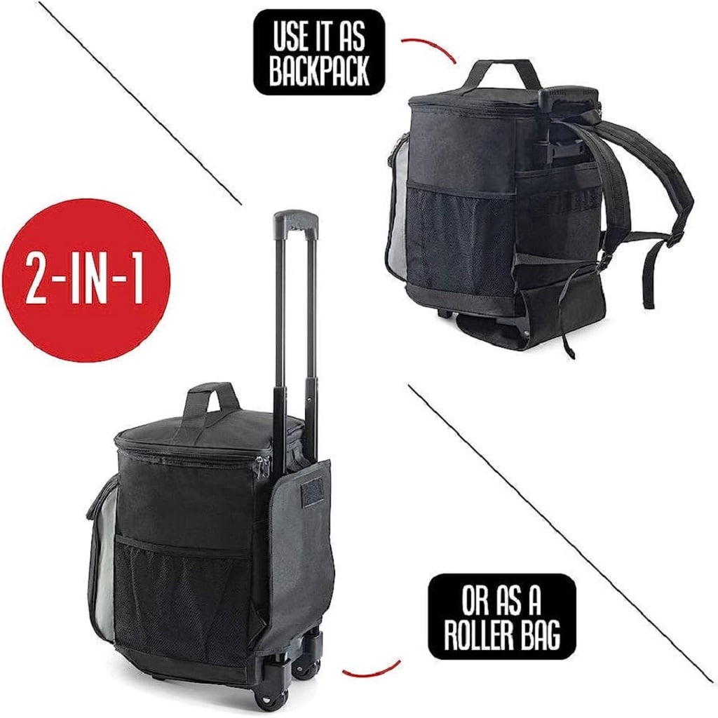 2 in 1 Insulated Rolling Cooler Backpack with Wheels Roller Bag