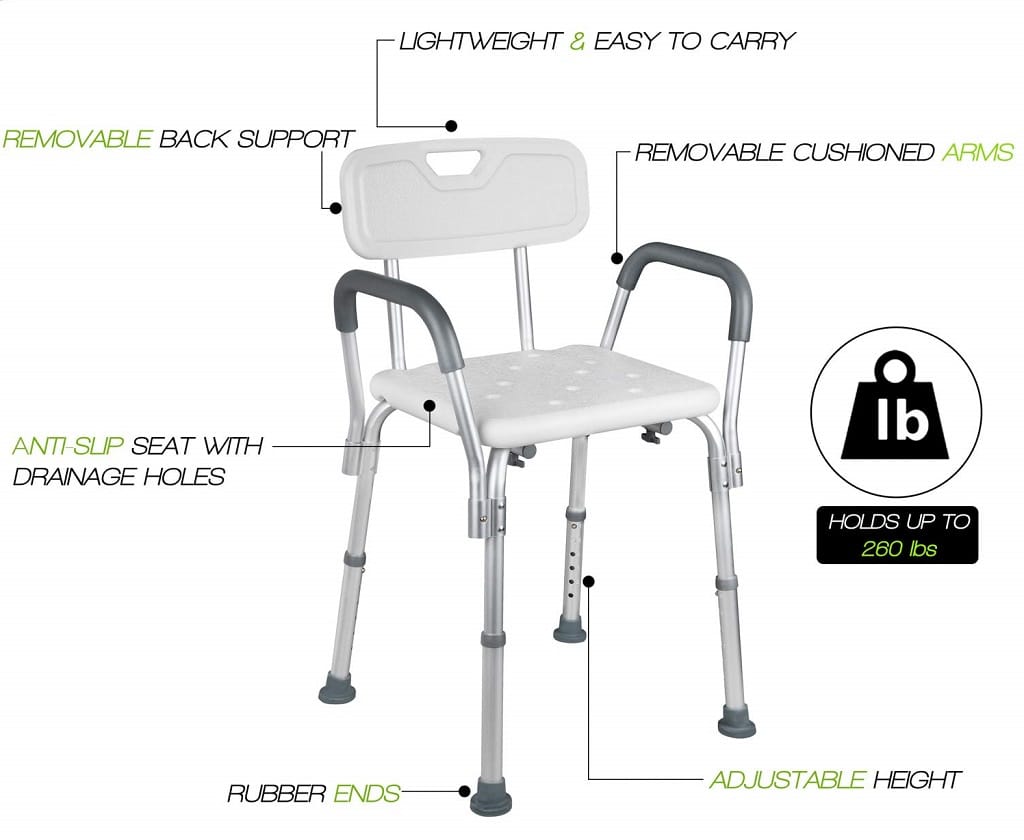Dr. Maya Adjustable Height Shower Chair With Back and Arms