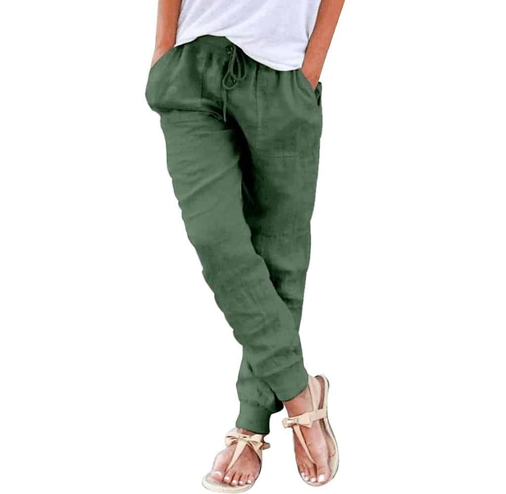 Puimentiua Womens Tapered Pants Cotton Linen
