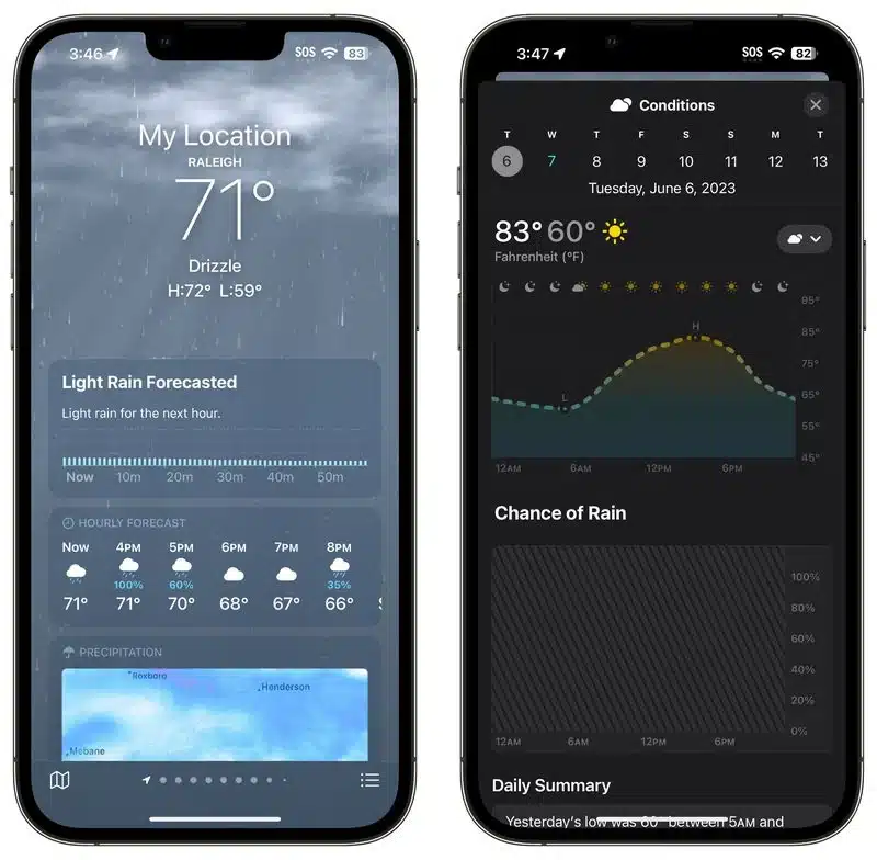 ios 17 yesterday weather