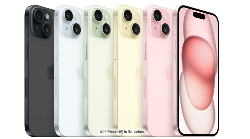 apple iphone 15 in 5 colors