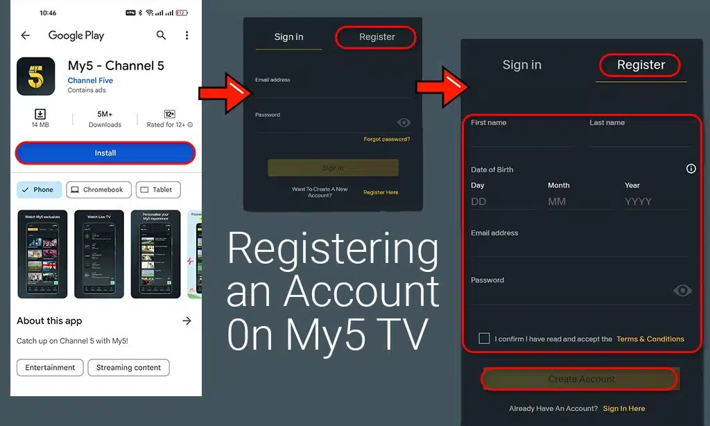 registering an account on my5 tv