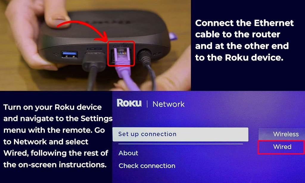 Connect Roku using an Ethernet cable