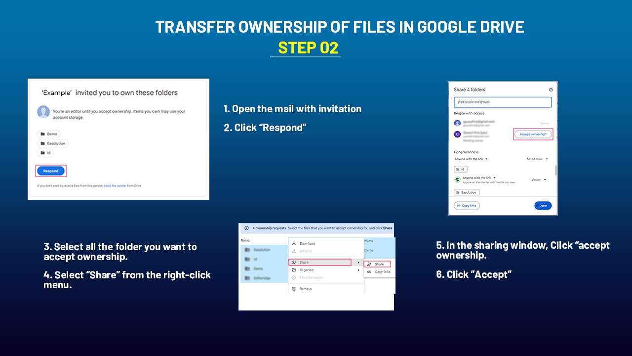 transfer ownership of files in Gdrive step 2