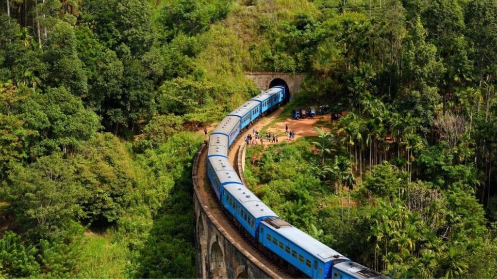Train on the Nine Arches Bridge in the highlands near Ella,Sri Lanka