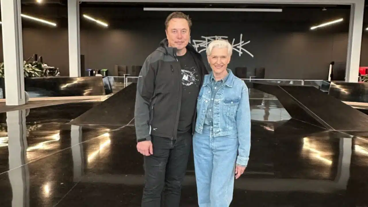 Elon musk mother visit tesla texas gigafactory photo
