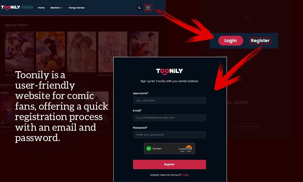 how to register a new account on toonily