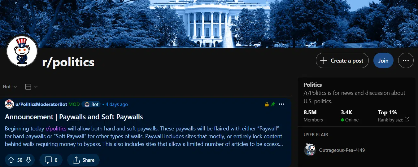 r/politics subreddit