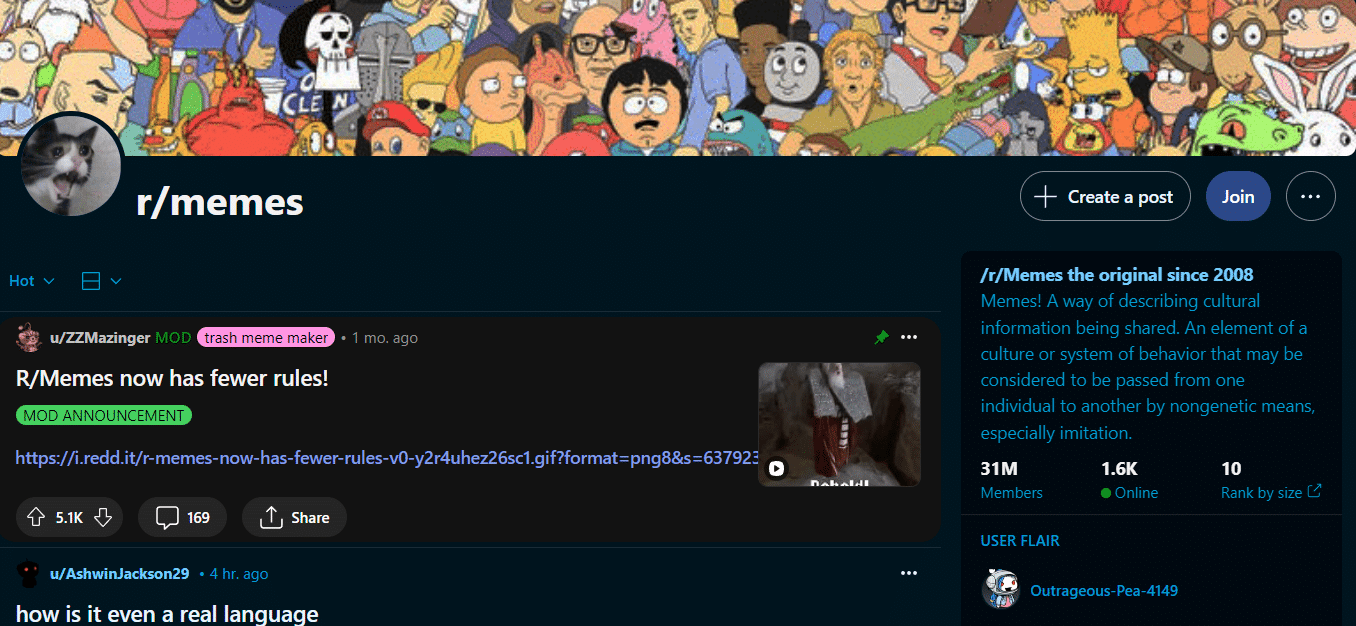  r/memes subreddit