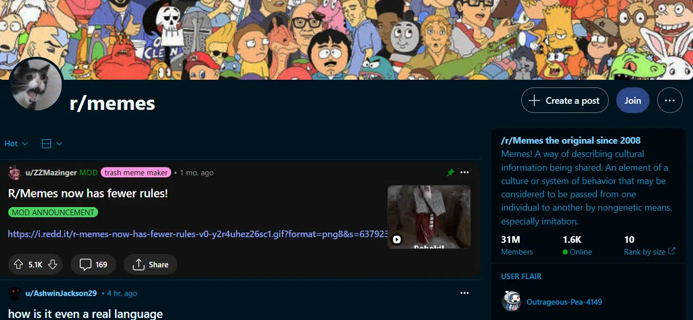  r/memes subreddit