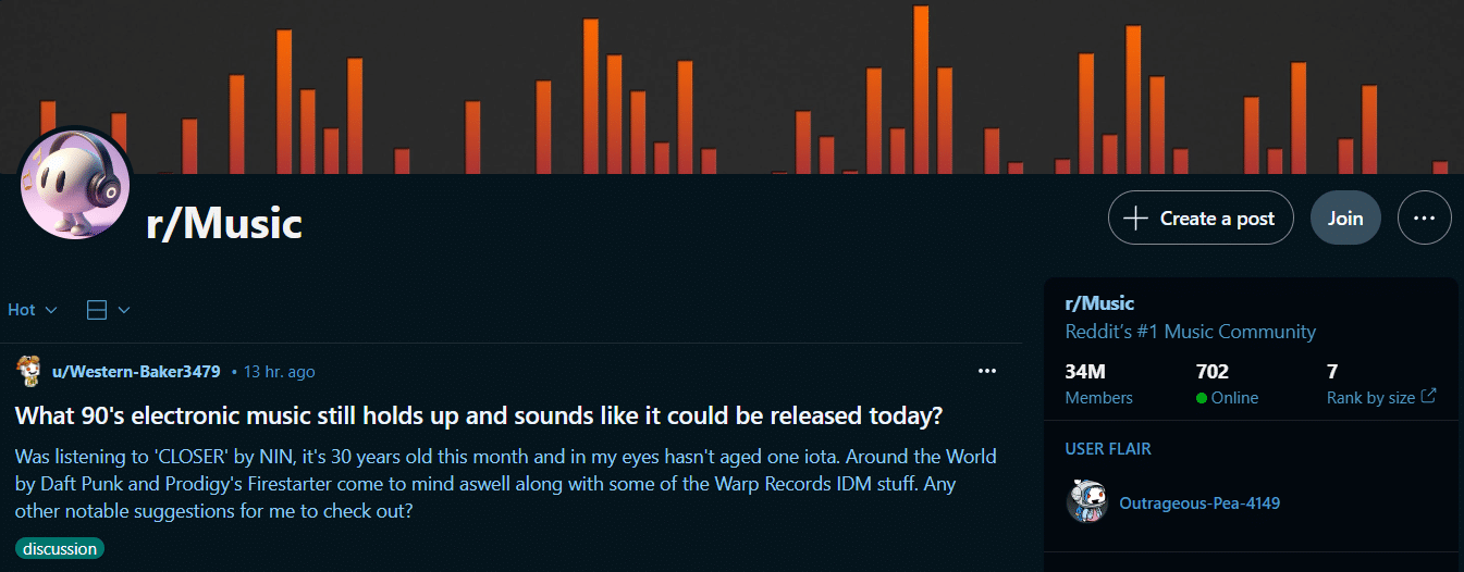 r/Music subreddit