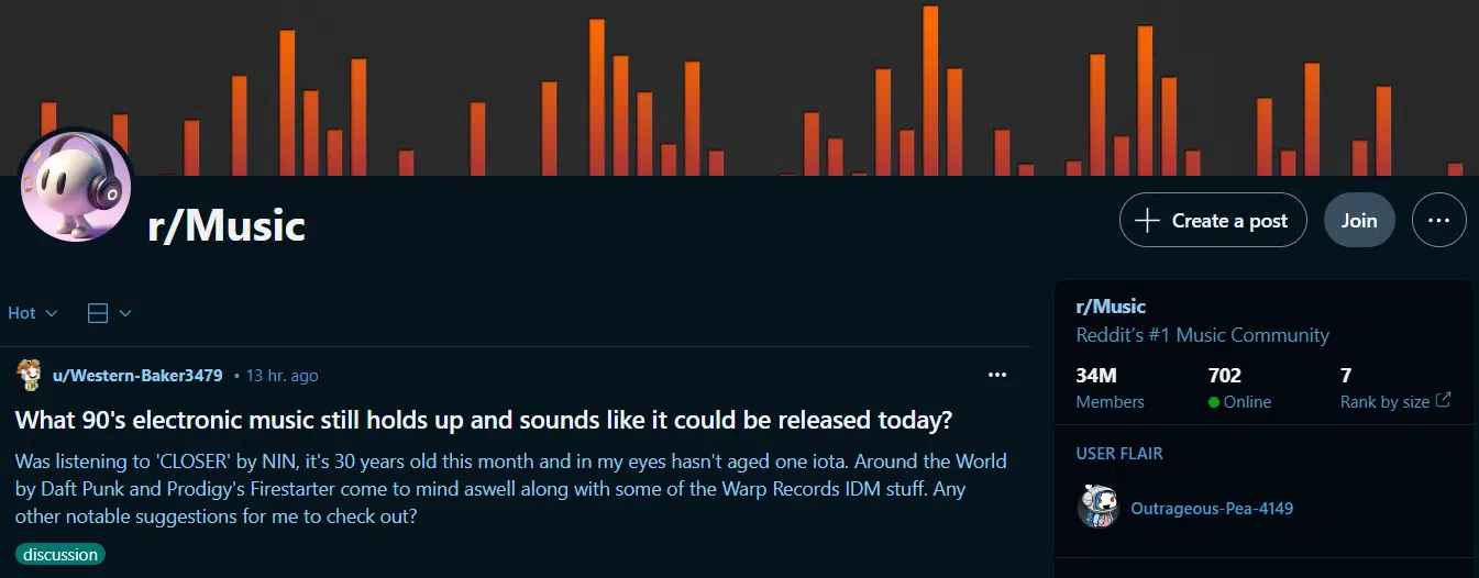  r/Music subreddit