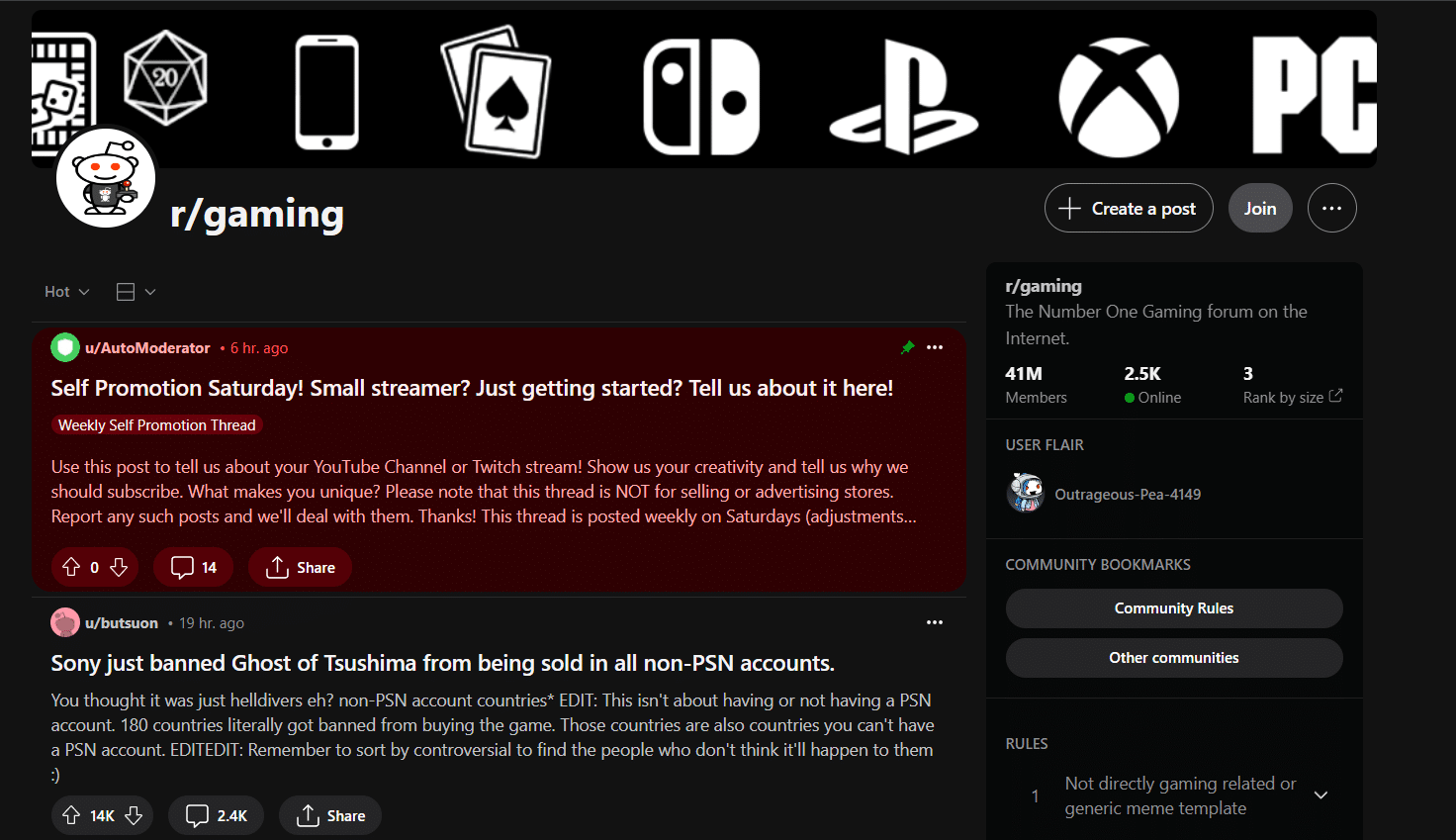 r/gaming subreddit