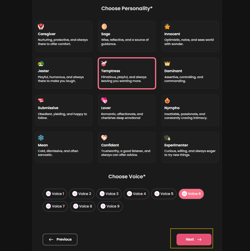 step 6- choose personality and voice