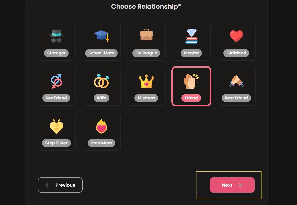 step 8- choose relationships
