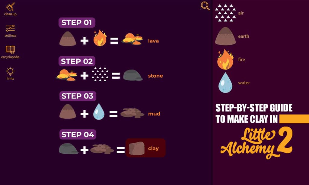 step by step guide to Make Clay in Little Alchemy 2