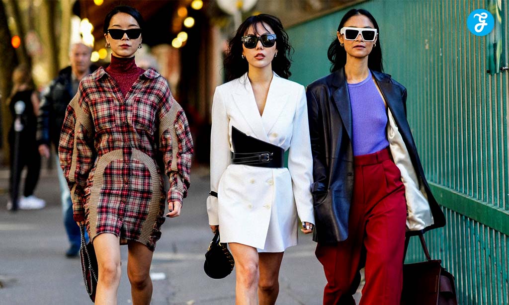 Chic street style: plaid, power blazer, and leather jacket looks.