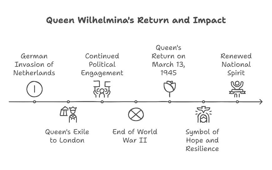 Queen Wilhelmina returning from exile during World War II