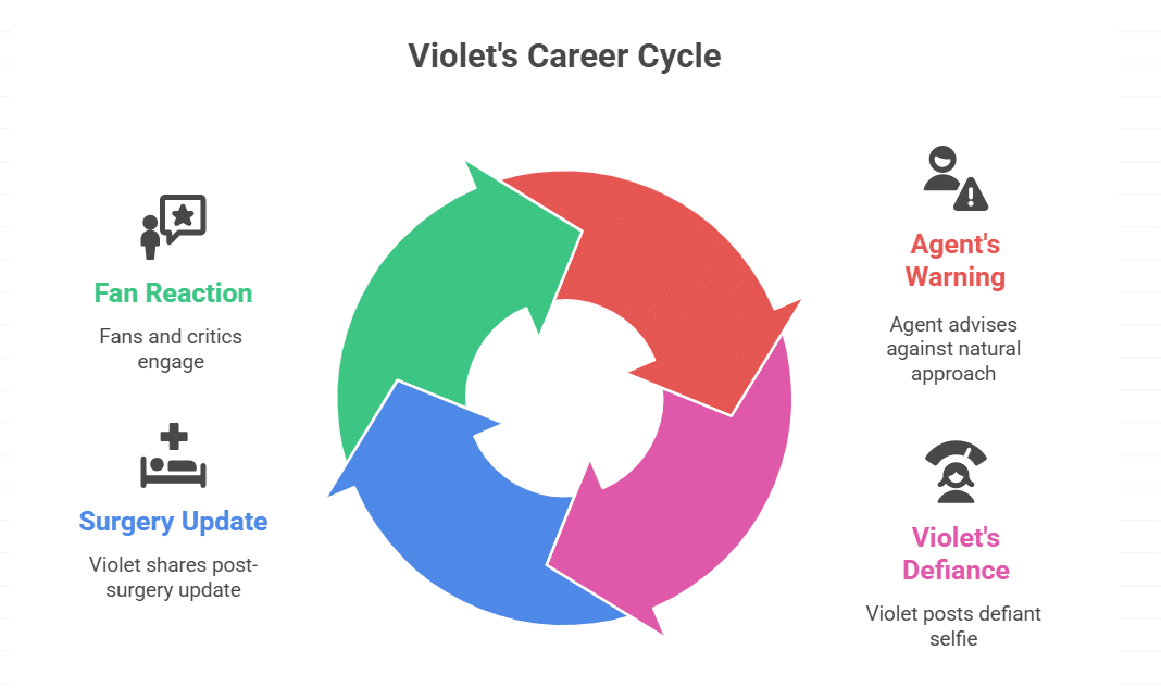 Violet’s own statements and social media posts