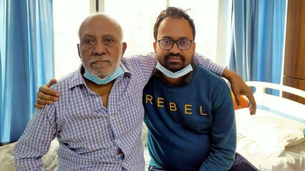 Sukanta Kundu, the founder and ceo of Editorialge Media LLC is sitting with his father, Jayanta Kumar Kundu