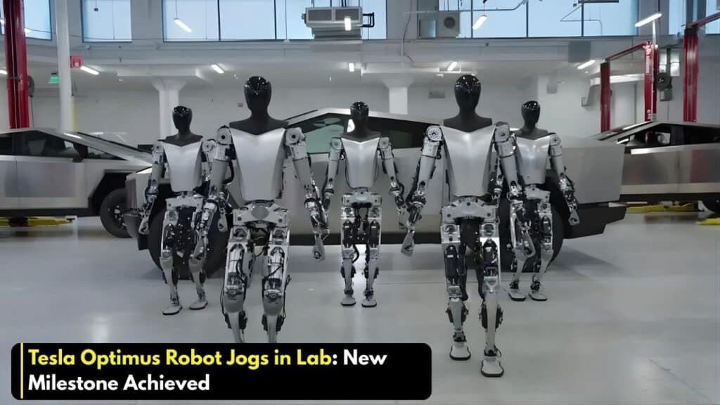 Tesla Optimus robot jogs lab floor
