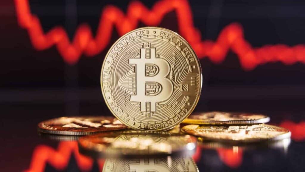 bitcoin falls as stocks surge