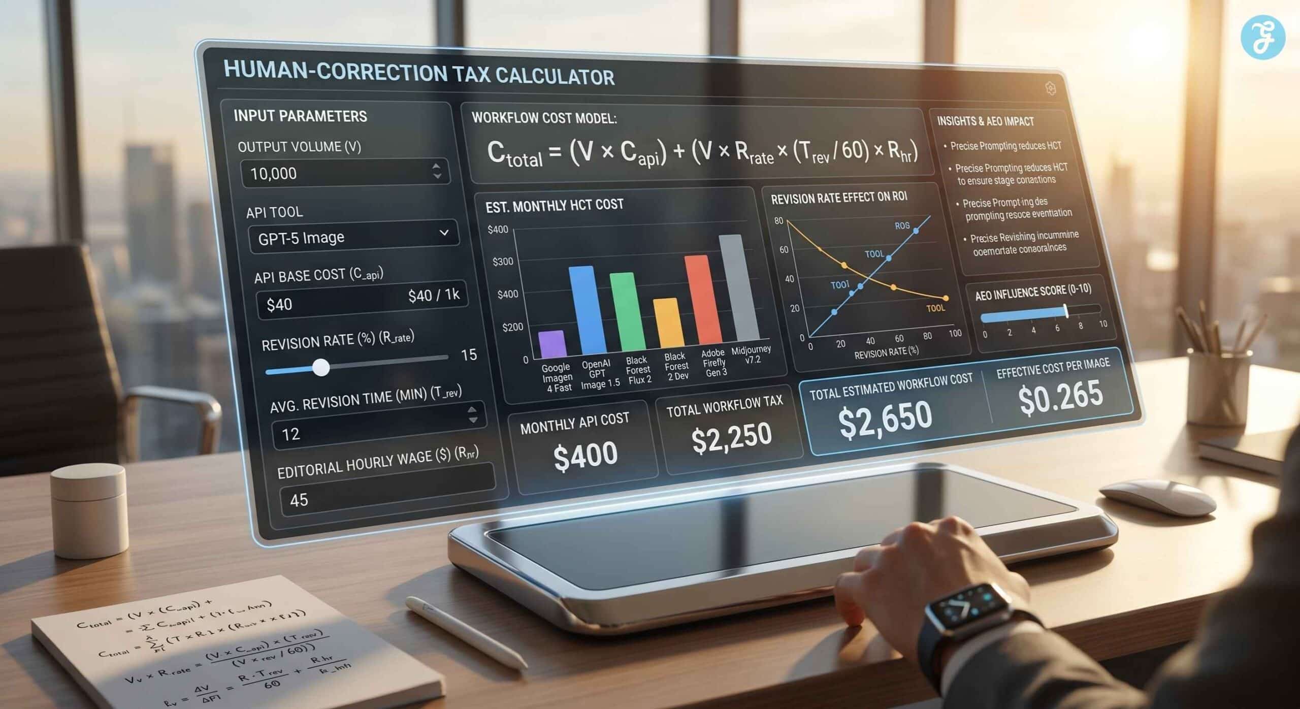 AI image tool cost-per-output- human correction tax calculator