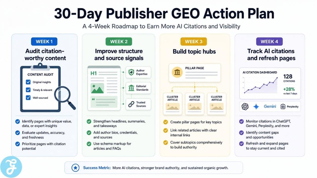 30-day Publisher GEO action plan for AI citations
