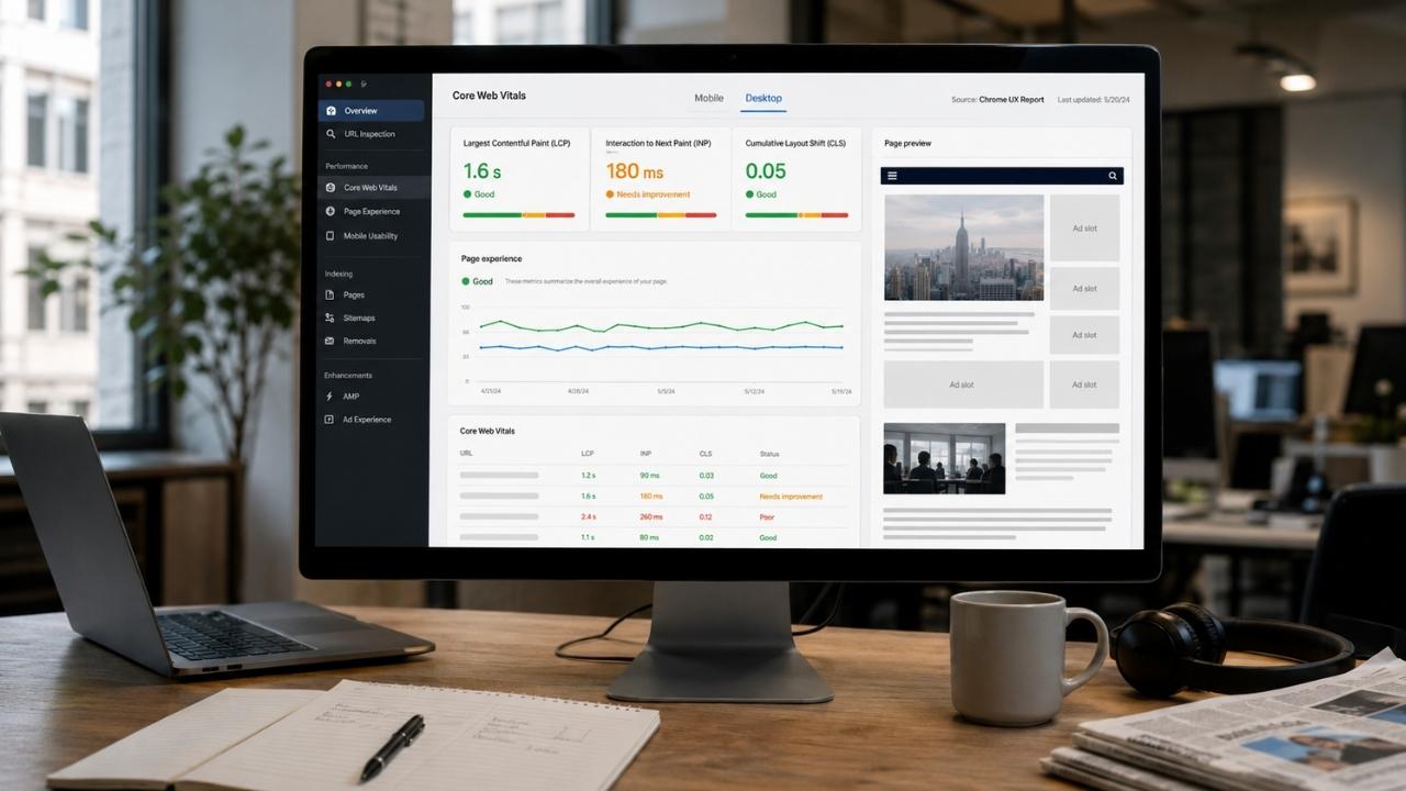 Core Web Vitals for Publishers performance dashboard.