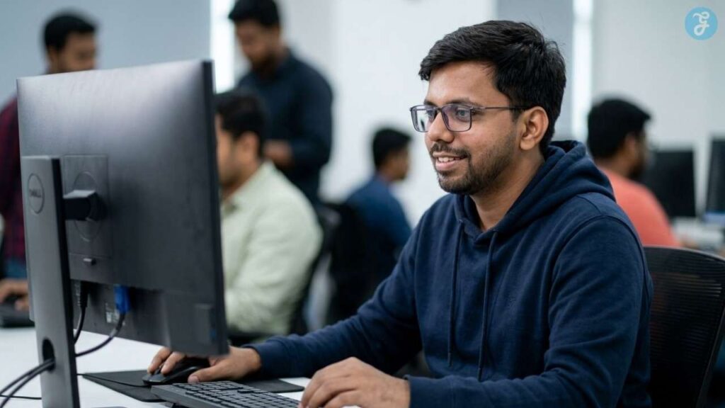 Developer working on free Open-Source LLM models in a collaborative AI coding workspace.