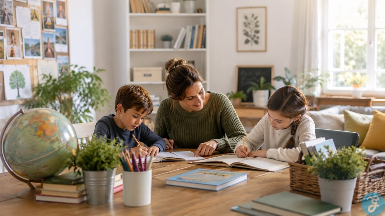 online class platforms featured image of a Parent helping a child attend an online homeschool class, showing guided virtual learning at home.