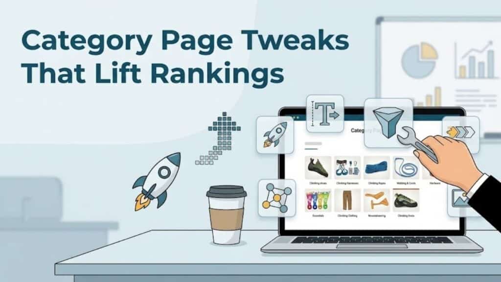 Category Page SEO Tweaks That Can Lift Ranking, shown through ecommerce content, navigation, and product-page improvements.