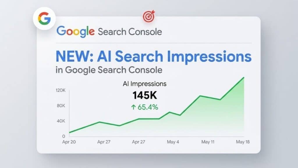 Search Console Reports dashboard showing rising AI search impressions and weekly visibility trends