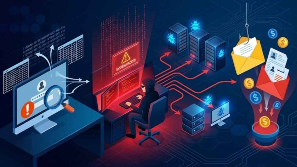 How data breaches happen through stolen credentials, compromised systems, network infiltration, and the theft of sensitive business information.